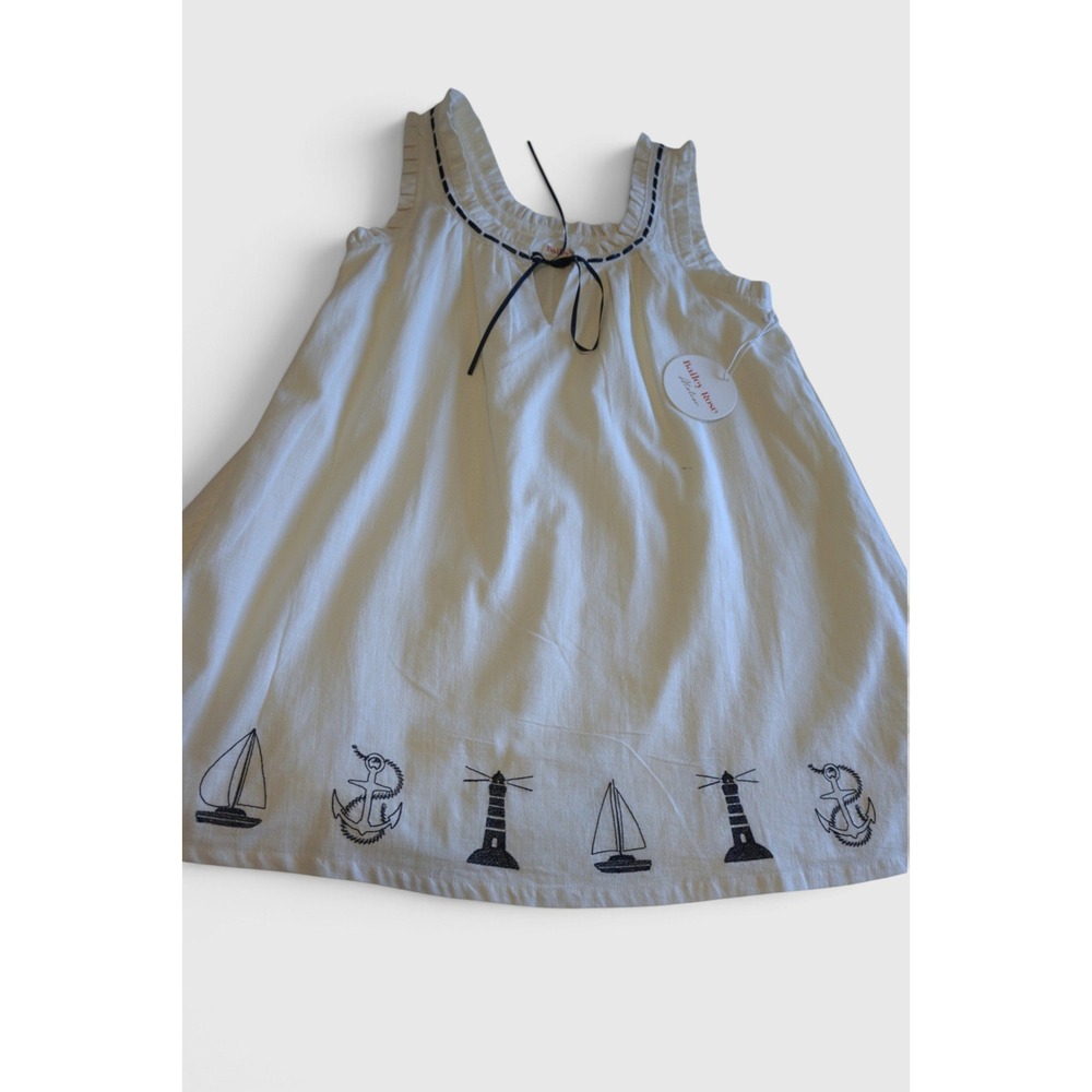 Bailey Rose Atelier Nautical Embroidered Mini Dress Ivory Navy Sailboat M NEW
